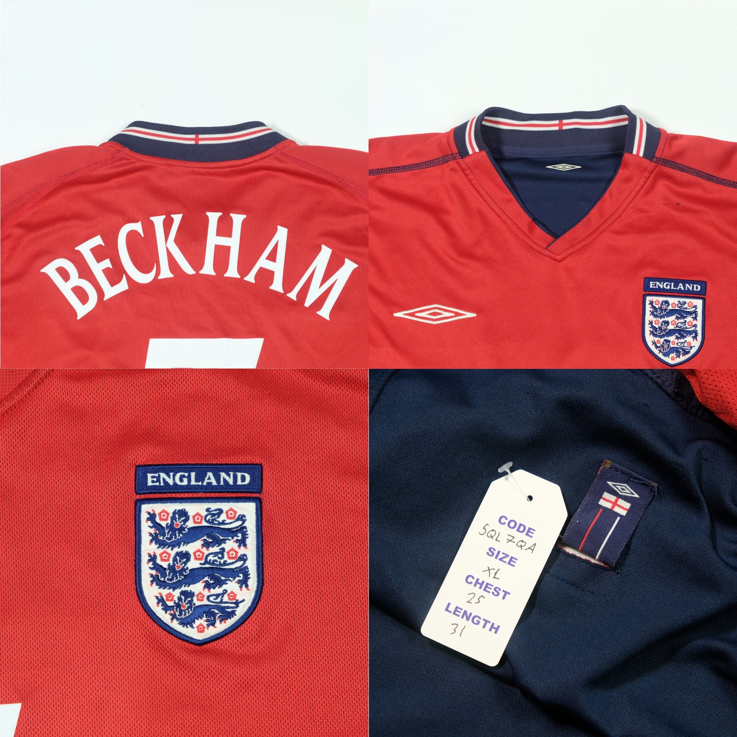 England Beckham Original 2002/2004 Home Football Shirt XL