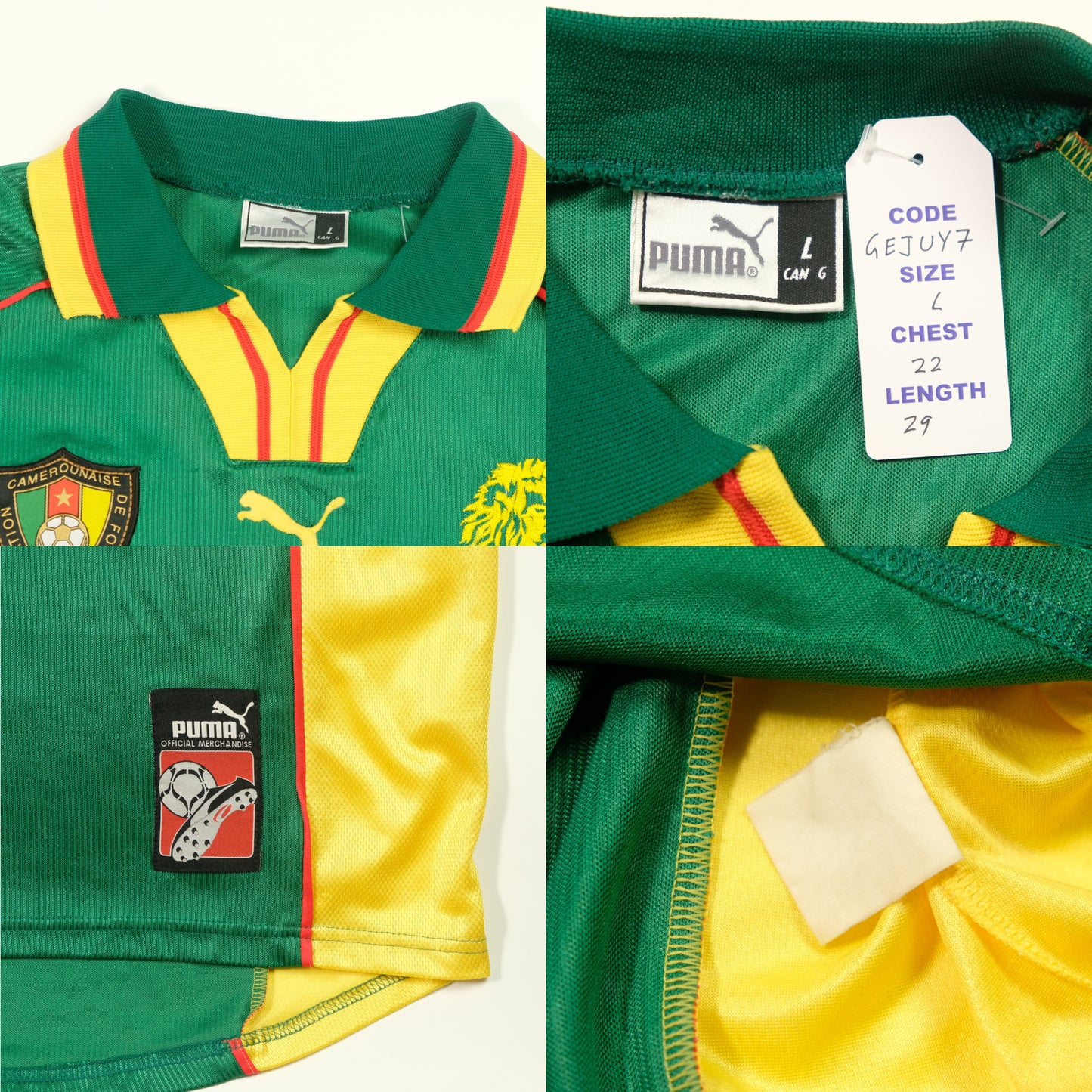 Vintage Cameroon 1998/1999 Puma Original Home Football Shirt Large