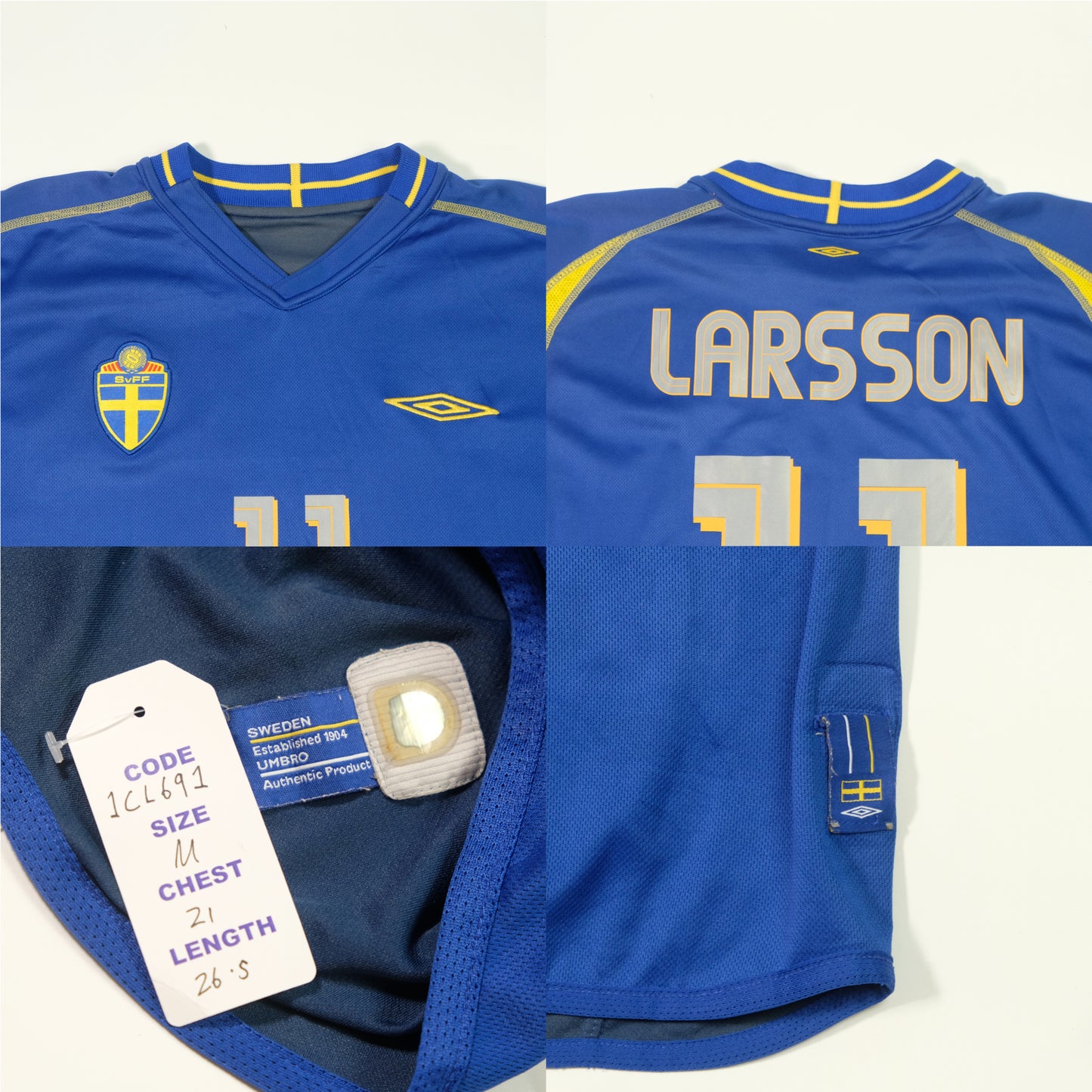 2003/04 Sweden Away Shirt Umbro Larsson (M)