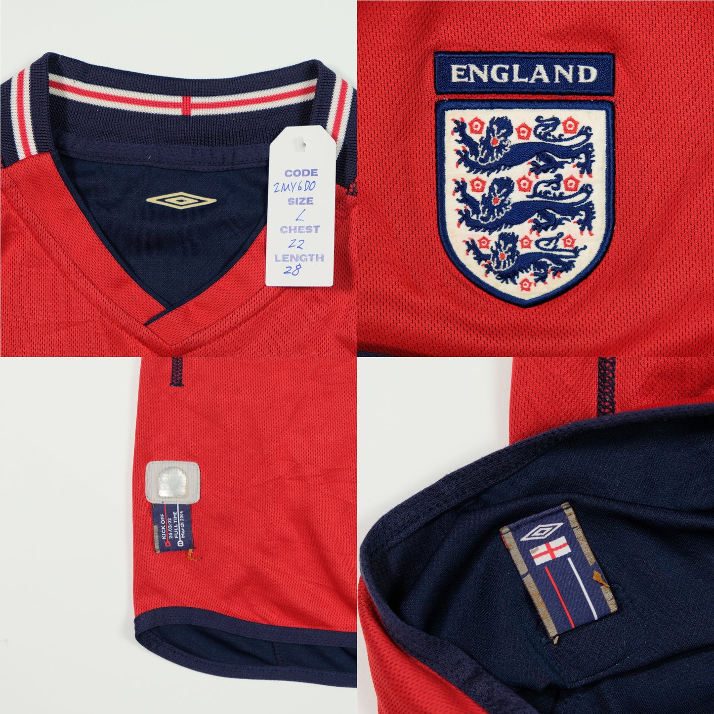England Beckham Original 2002/2004 Home Football Shirt Large