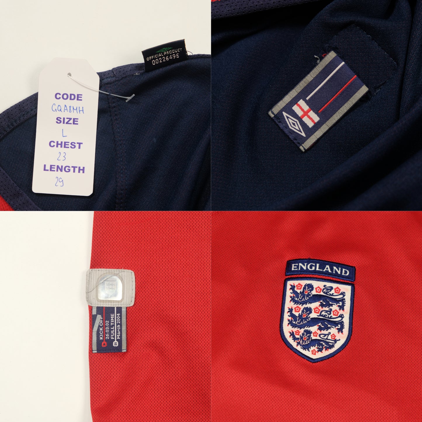2002/04 England Away Shirt Umbro Beckham