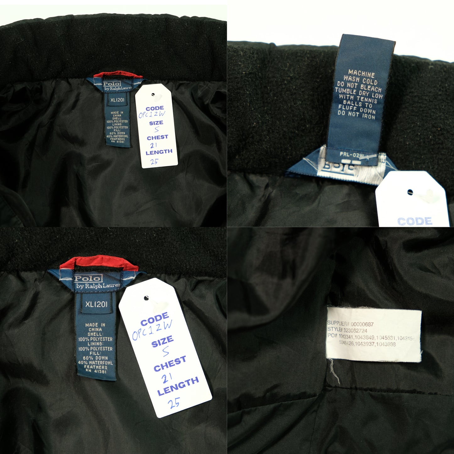 Polo Ralph Lauren Vintage 1990s Black Puffer Jacket Small