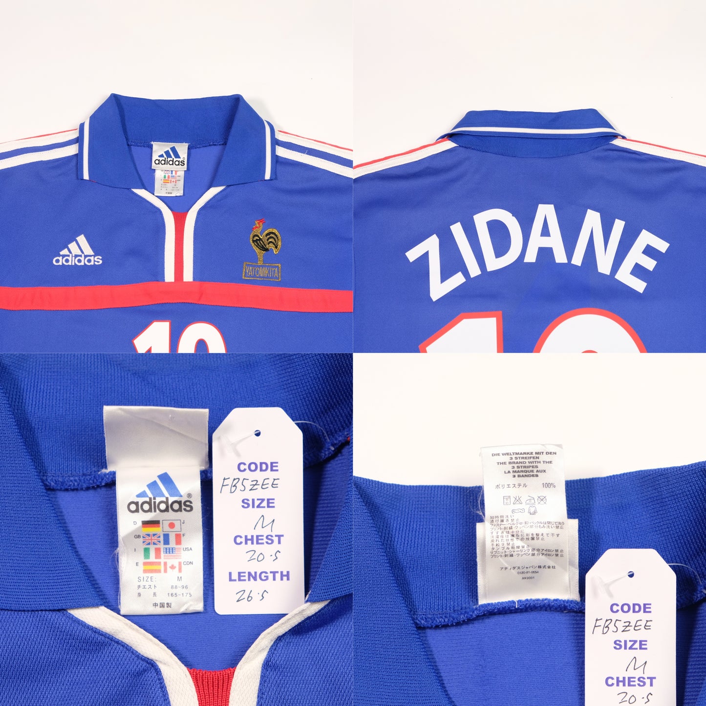 France Original Zidane 2000/2001 Adidas Home Football Shirt Large