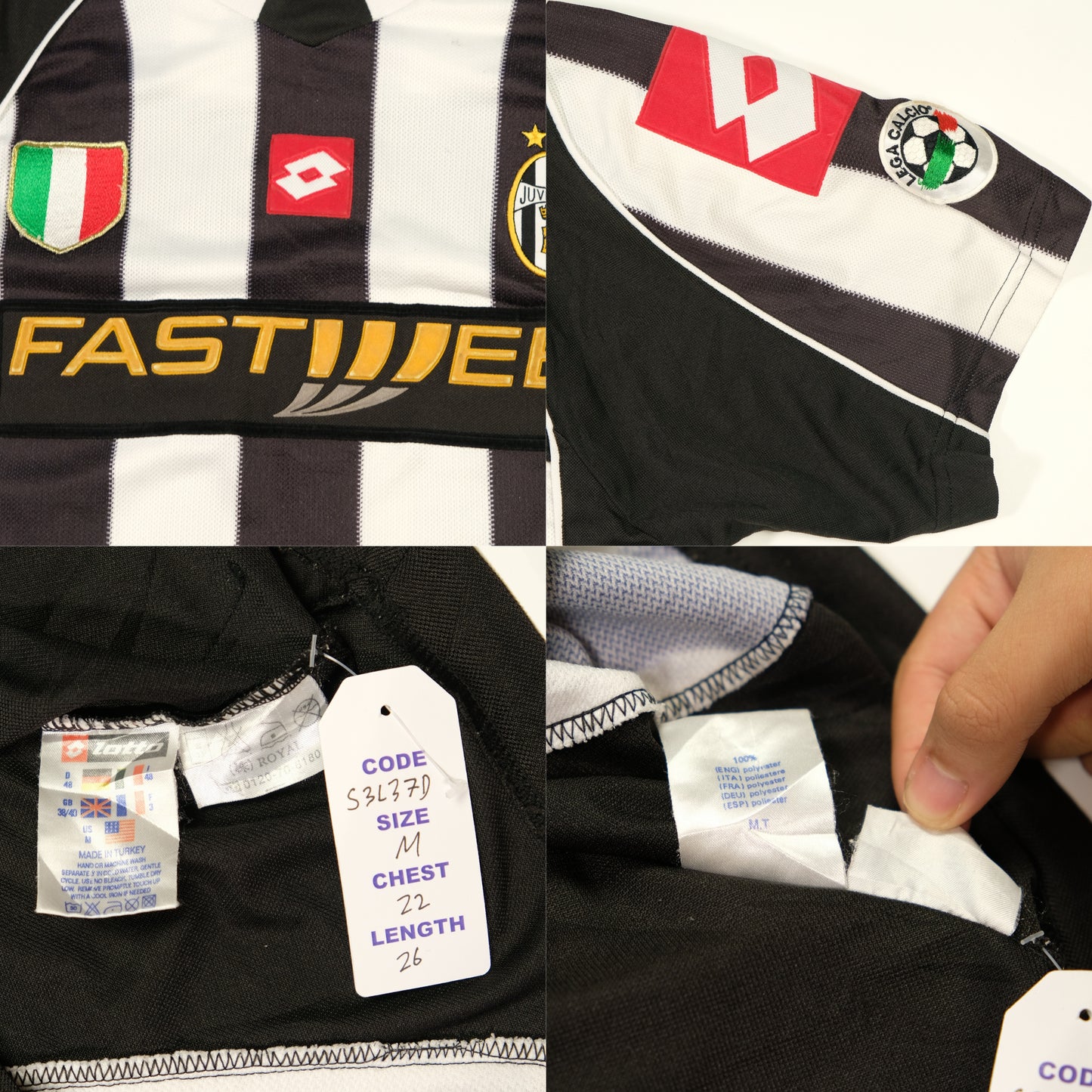 Juventus Fastweb Del Piero Original Lotto 2002/2003 Home Football Shirt Medium