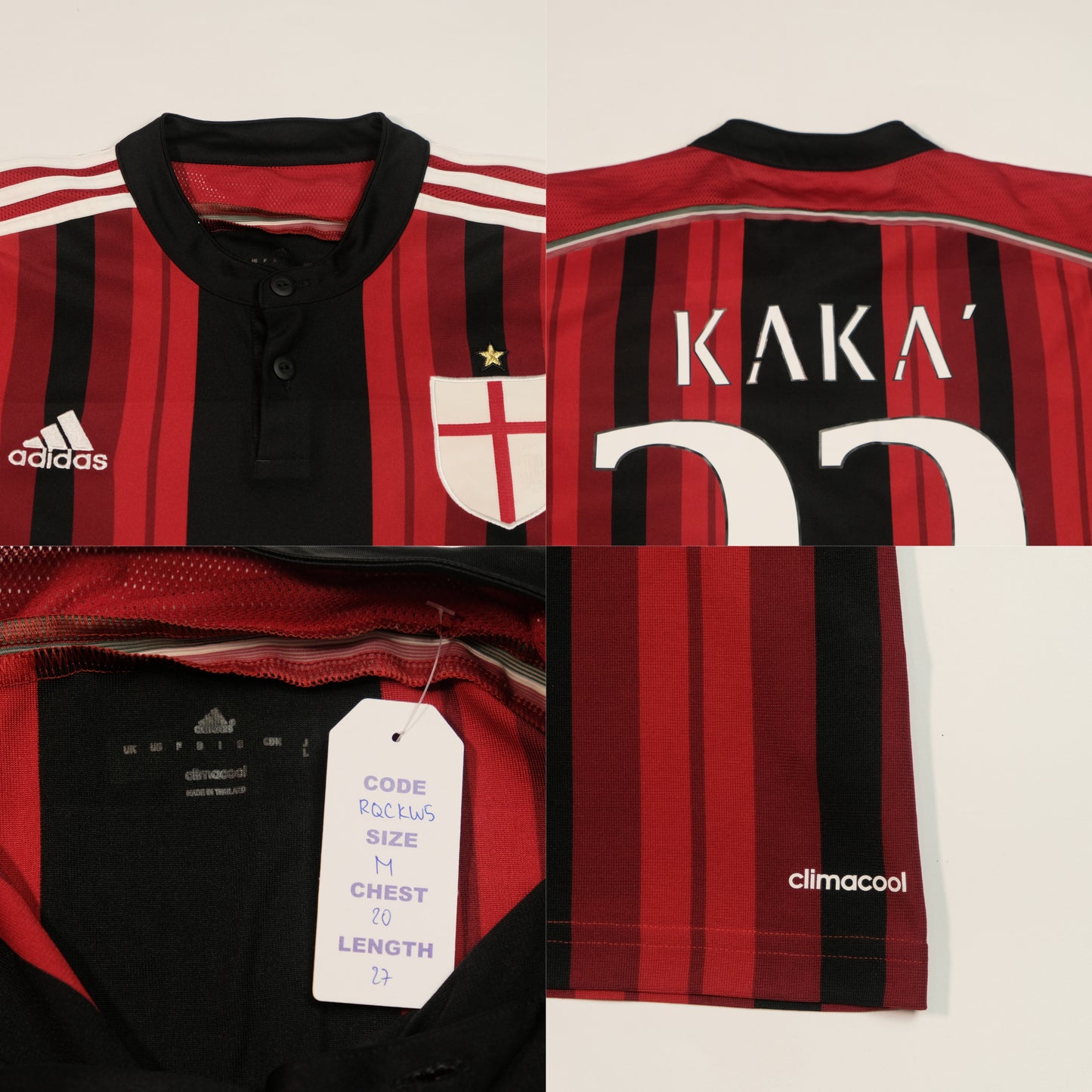 2014/15 AC Milan Home Shirt Adidas Kaka (M)