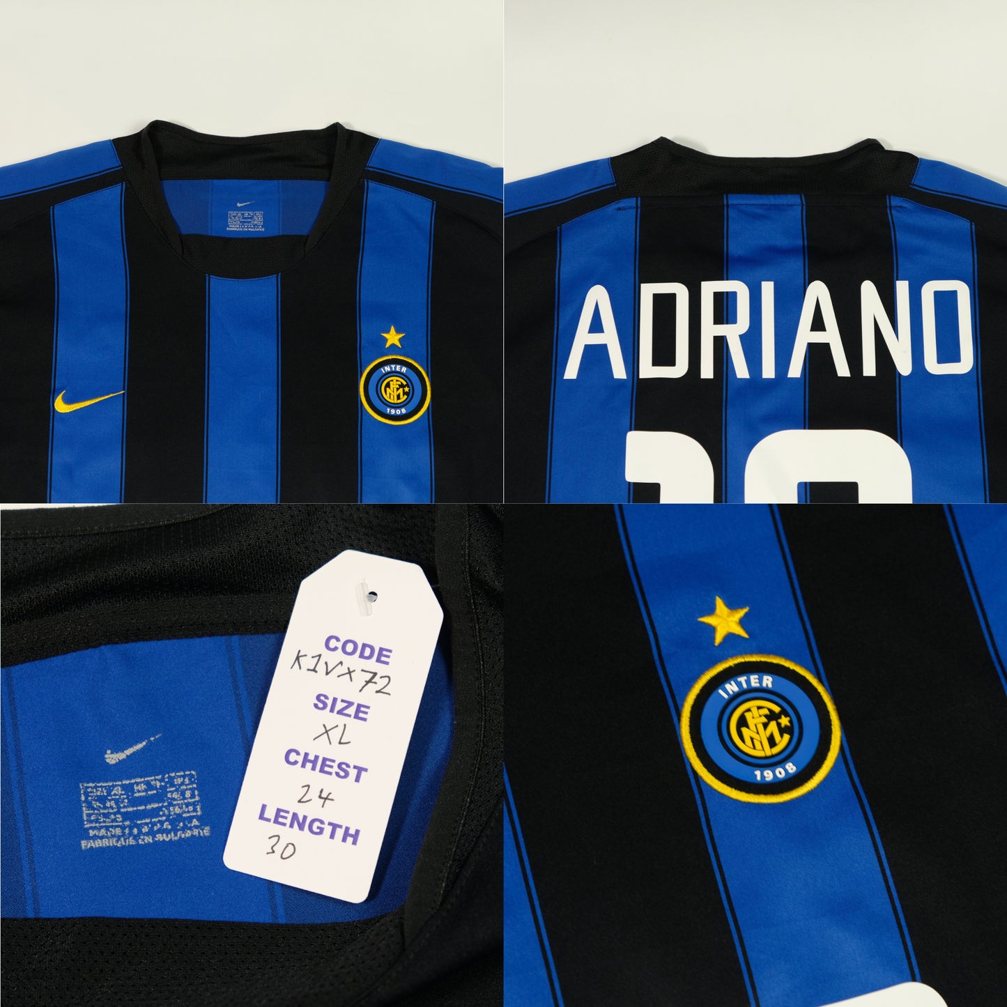 Inter Milan Italy Adriano Nike Original 2003/2004 Home Football Shirt XL
