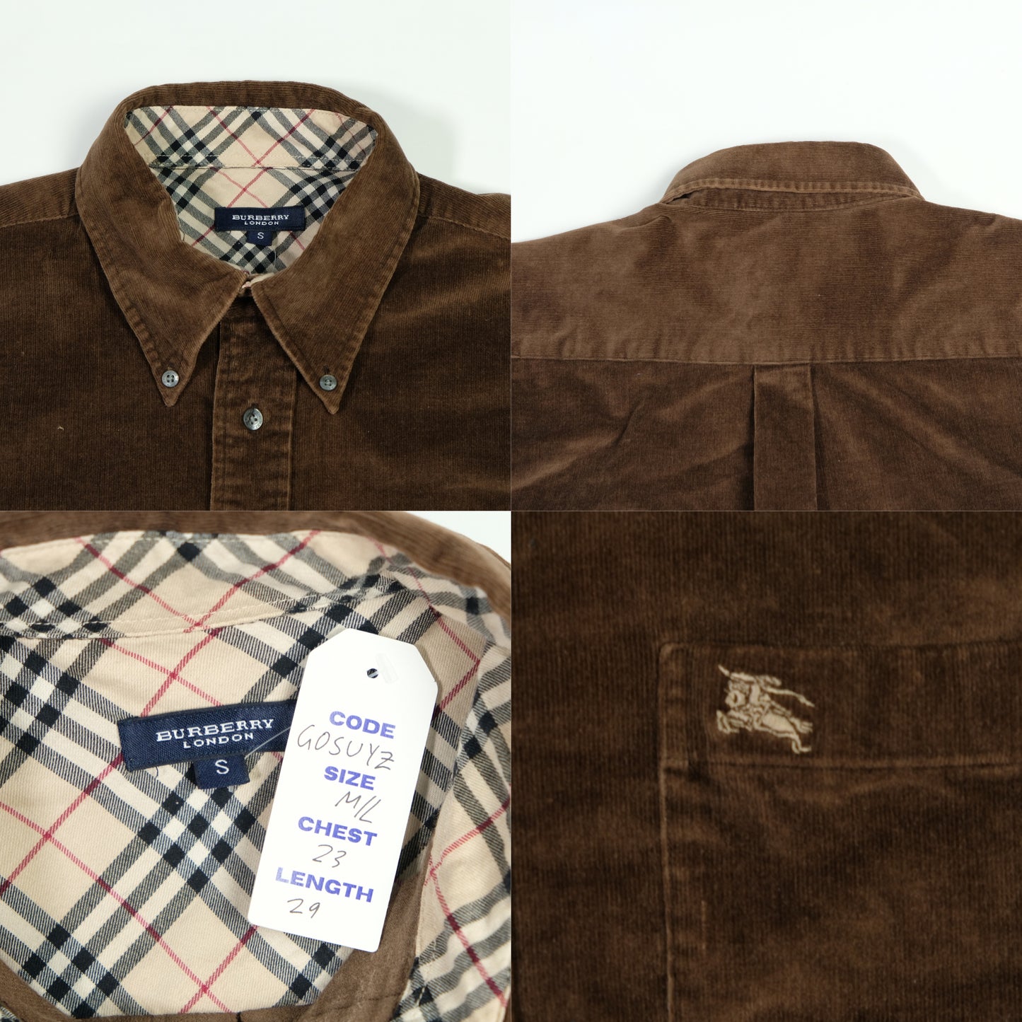 Burberry Vintage Brown Corduroy Shirt Medium/Large