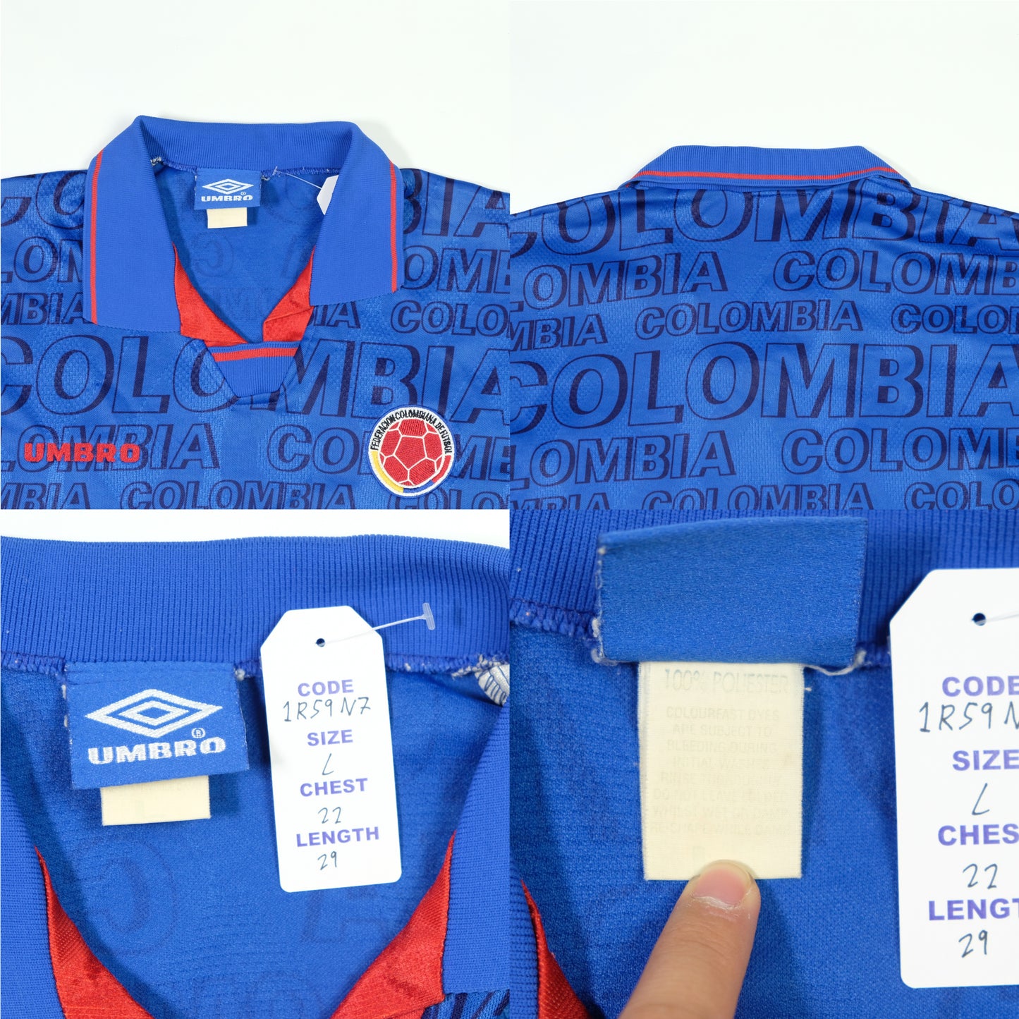 Colombia Umbro 1995/1997 Original Away Football Shirt Large
