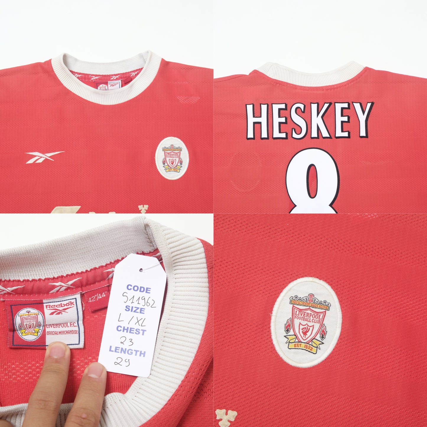 1998/00 Liverpool Home Shirt Reebok Heskey (L/XL)
