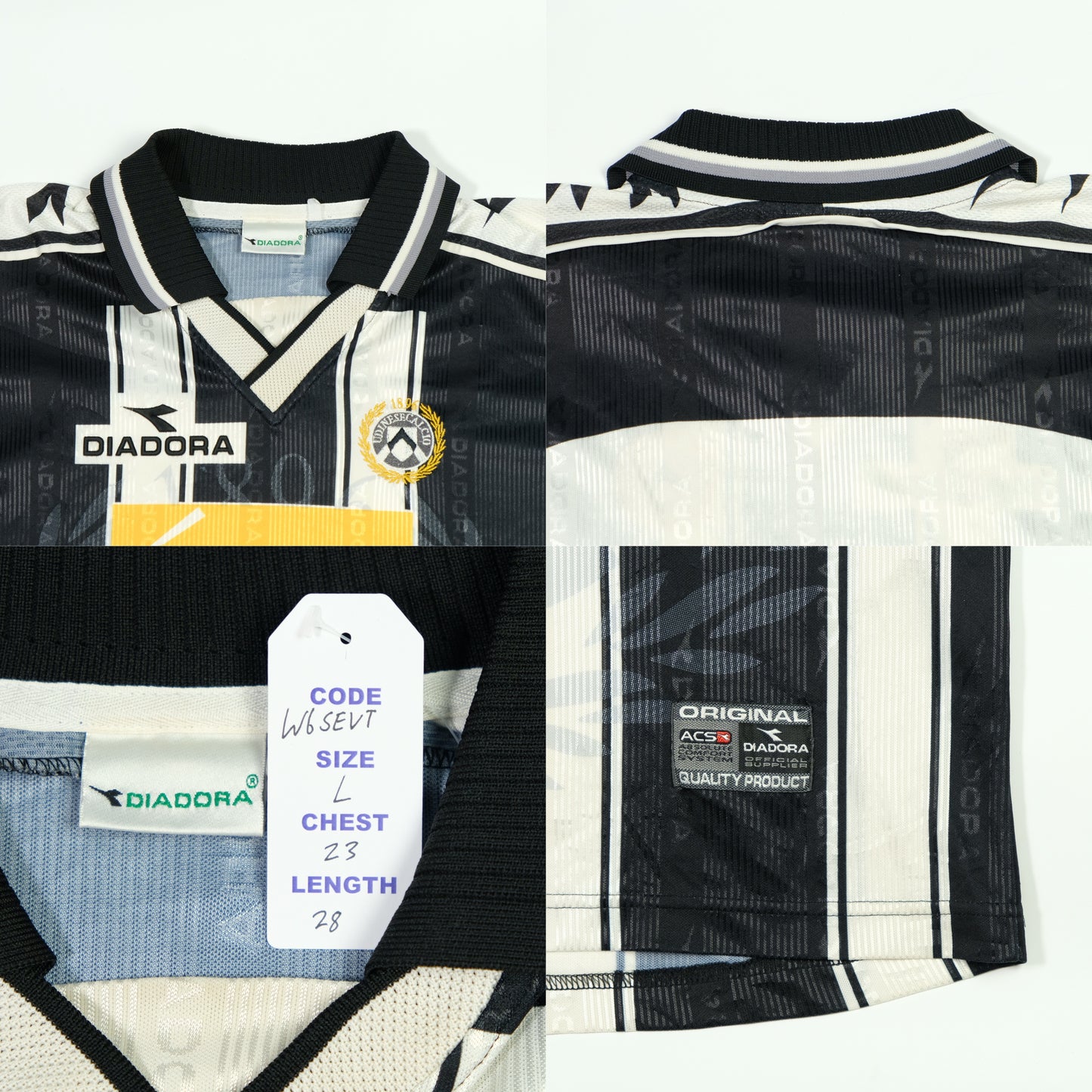Udinese Italy Diadora 1999/2000 Home Football Shirt Large