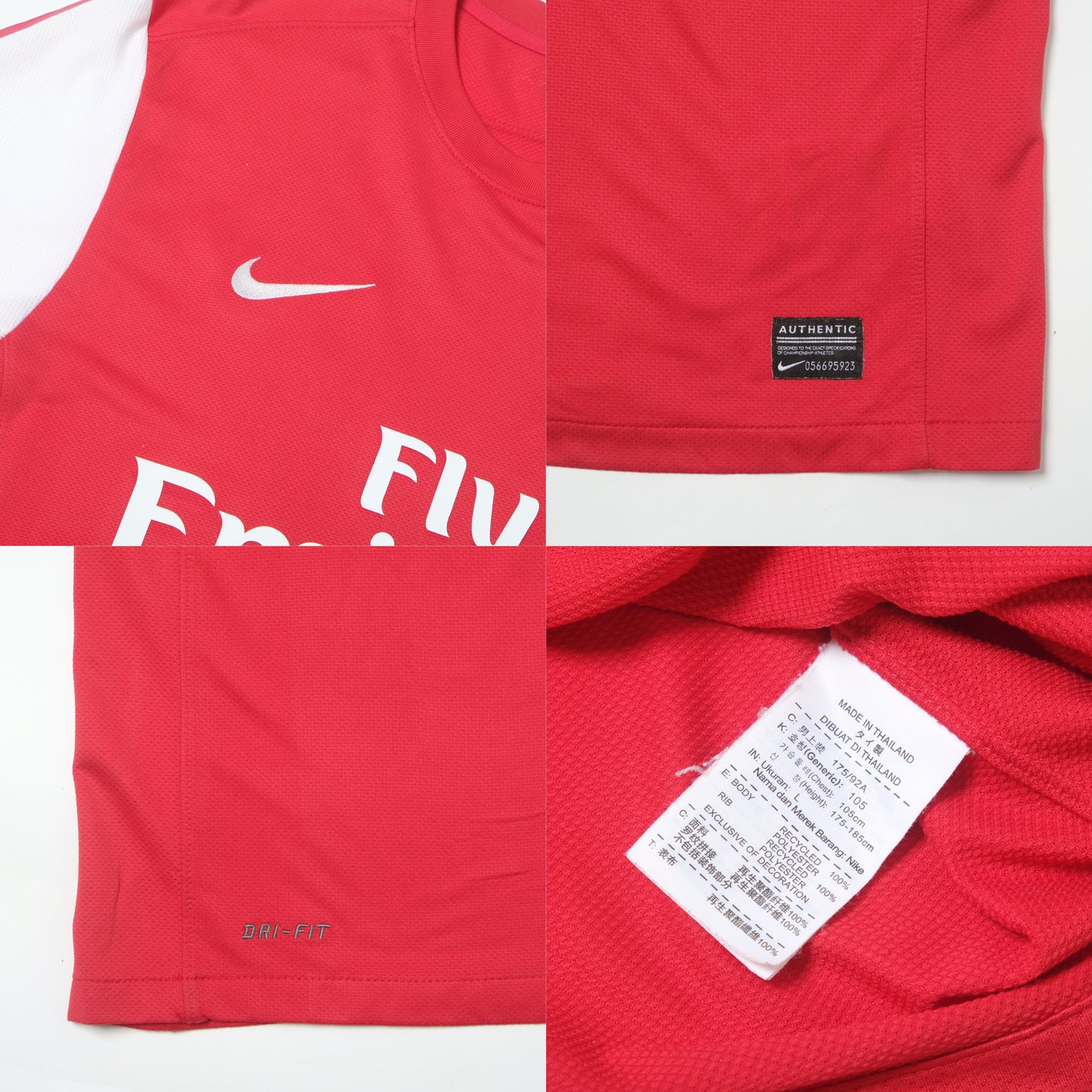 Red sports jersey with Nike logo and branding on a white background