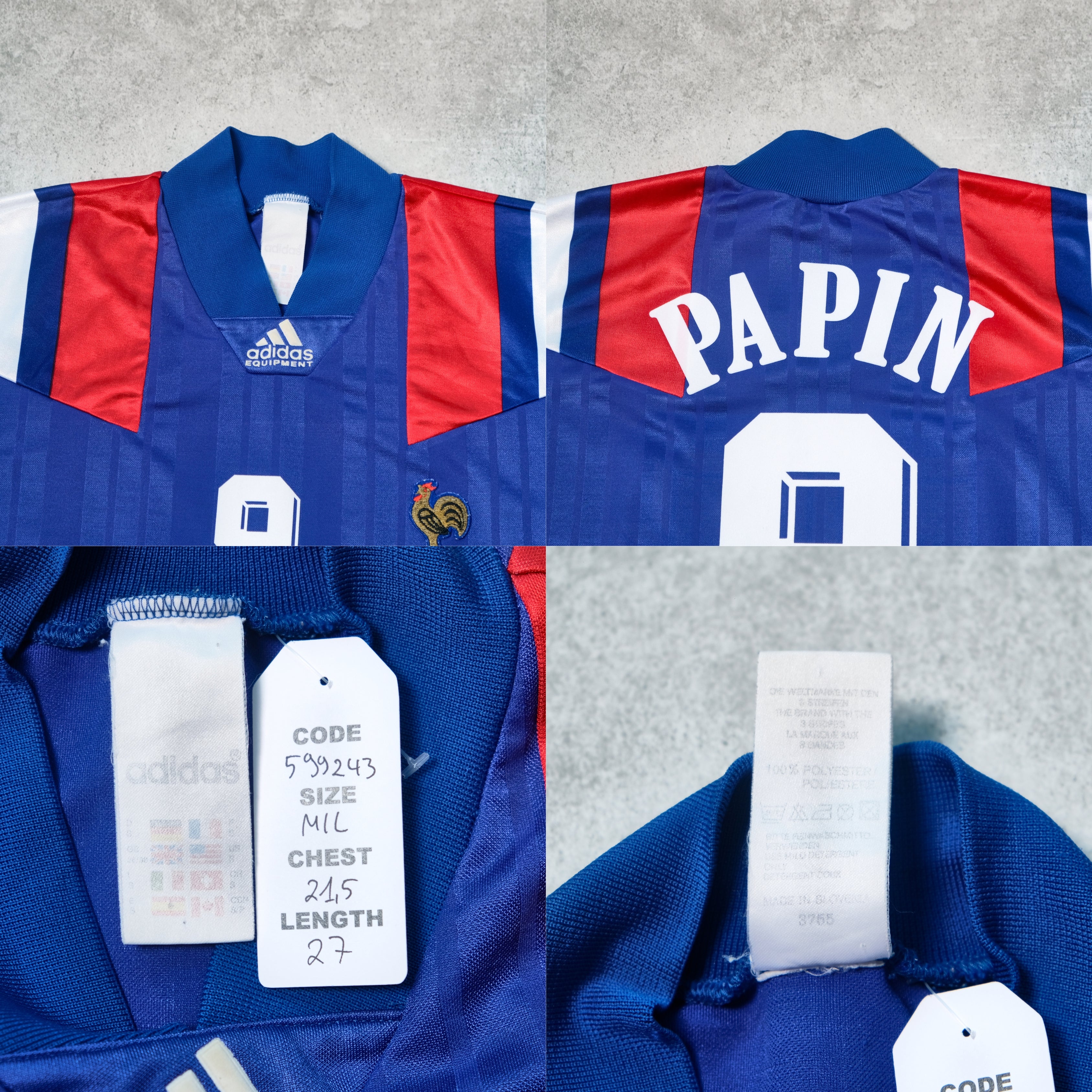1992/94 France Home Shirt Adidas Papin (S/M)