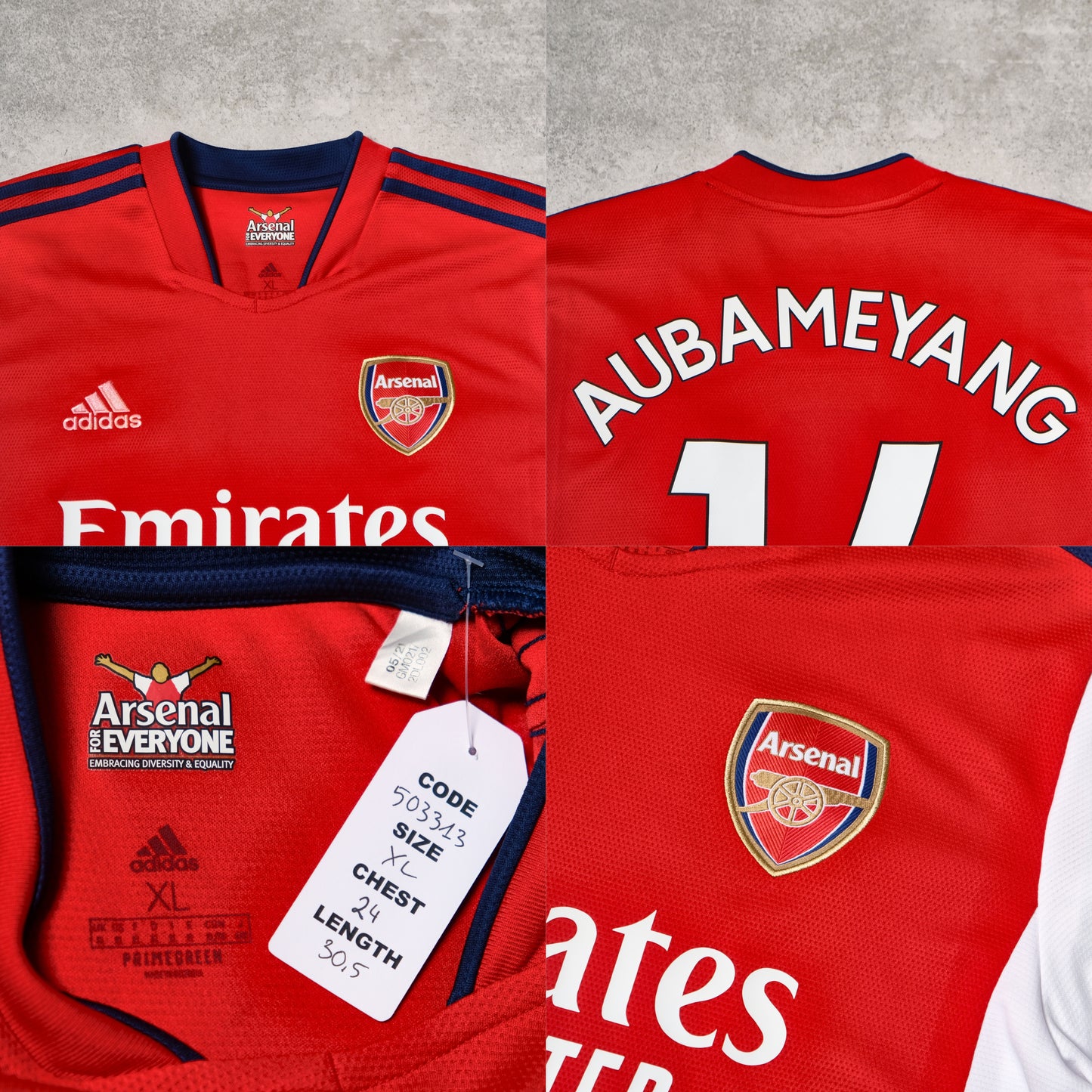 2021/2022 Arsenal Home Shirt Adidas Aubameyang (XL) 