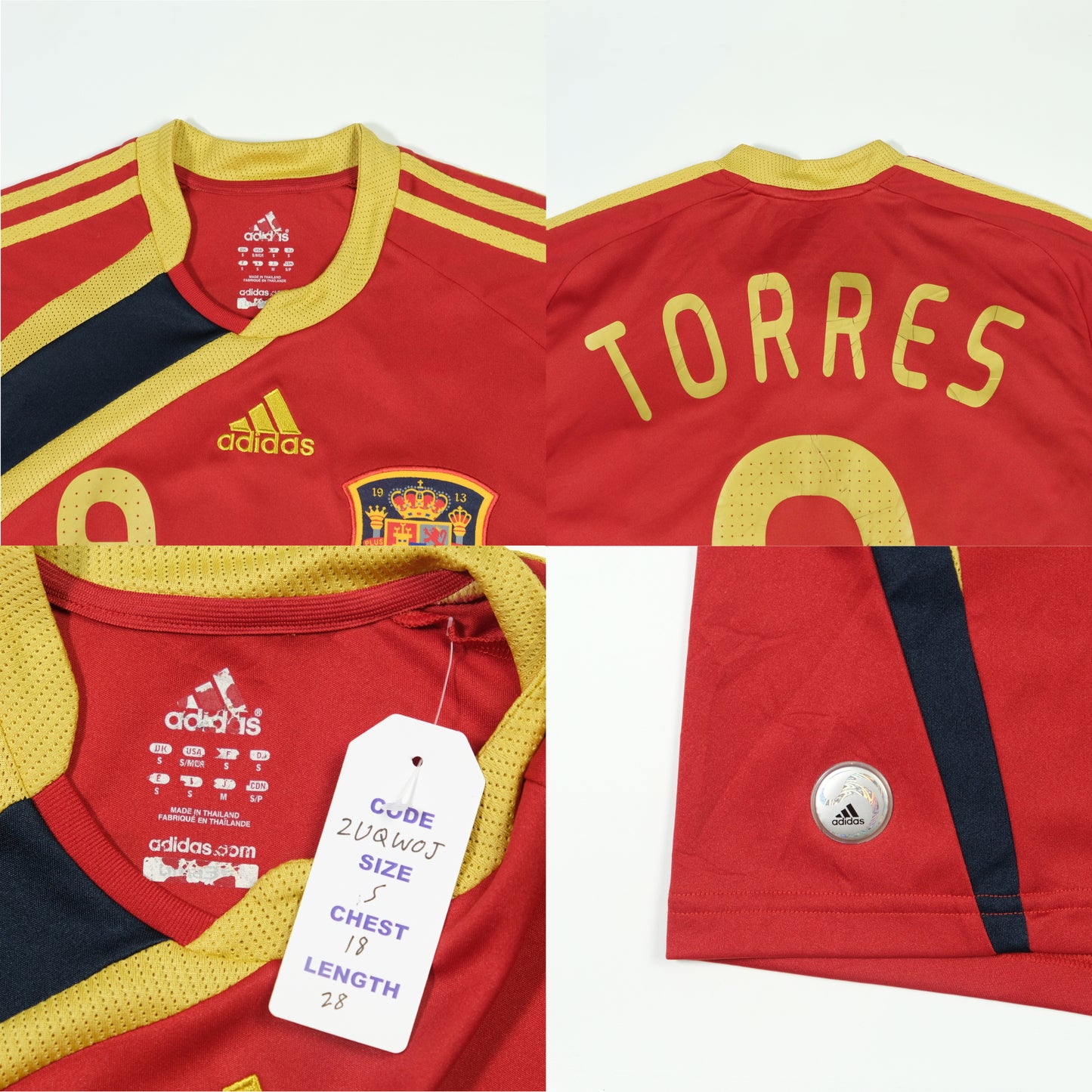 Spain Vintage Torres 9 Adidas 2009 Football Shirt Small