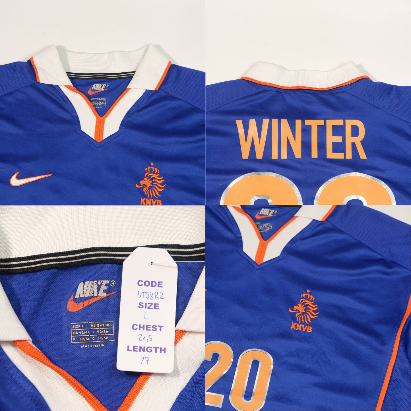 1998/99 Netherlands Away Shirt Nike Aron Winter (L) 