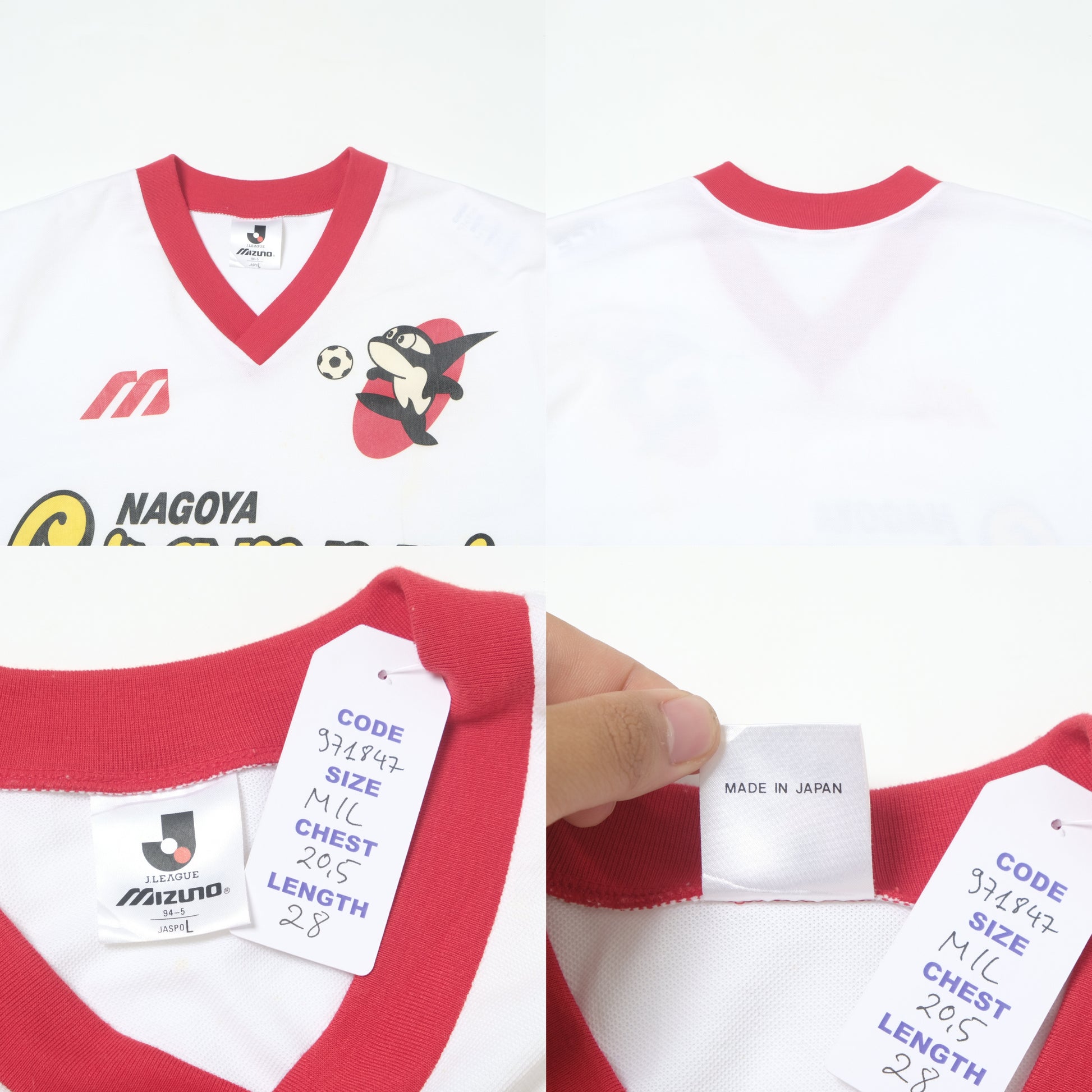 1993/94 Nagoya Grampus Training Shirt Mizuno J-League (M/L)