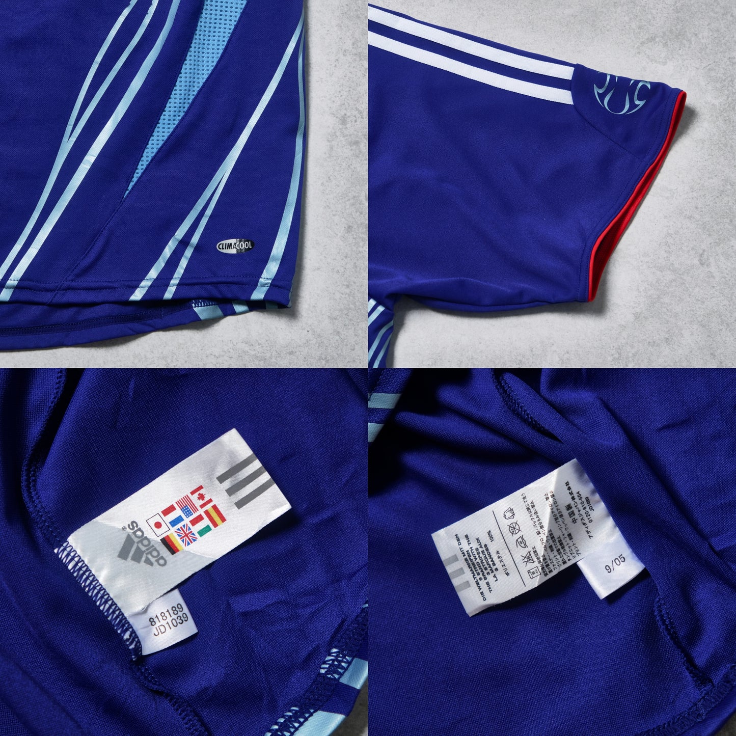 Collage of blue athletic shorts with brand labels on a gray background