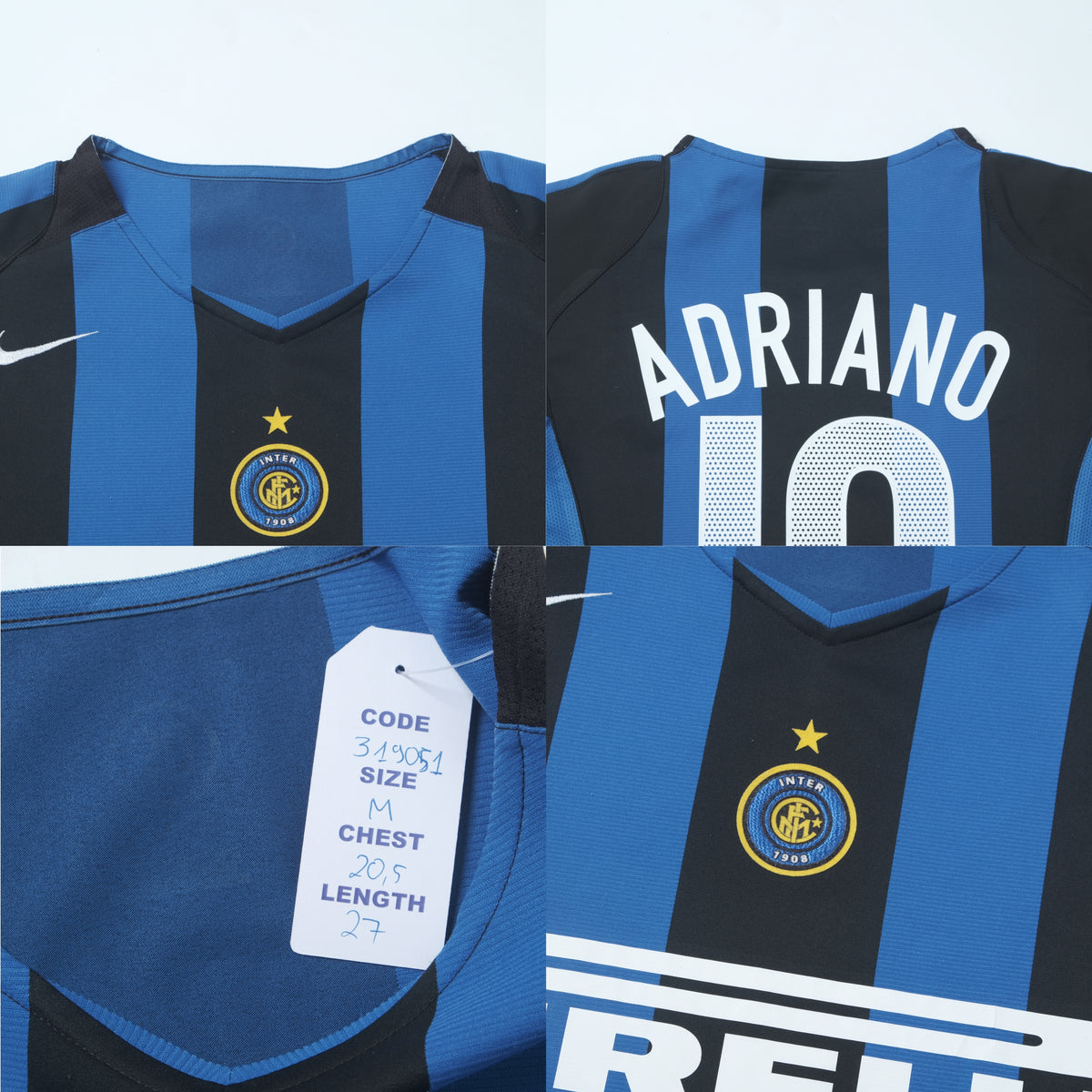 2004/05 Inter Milan Home Shirt Nike Adriano (M)