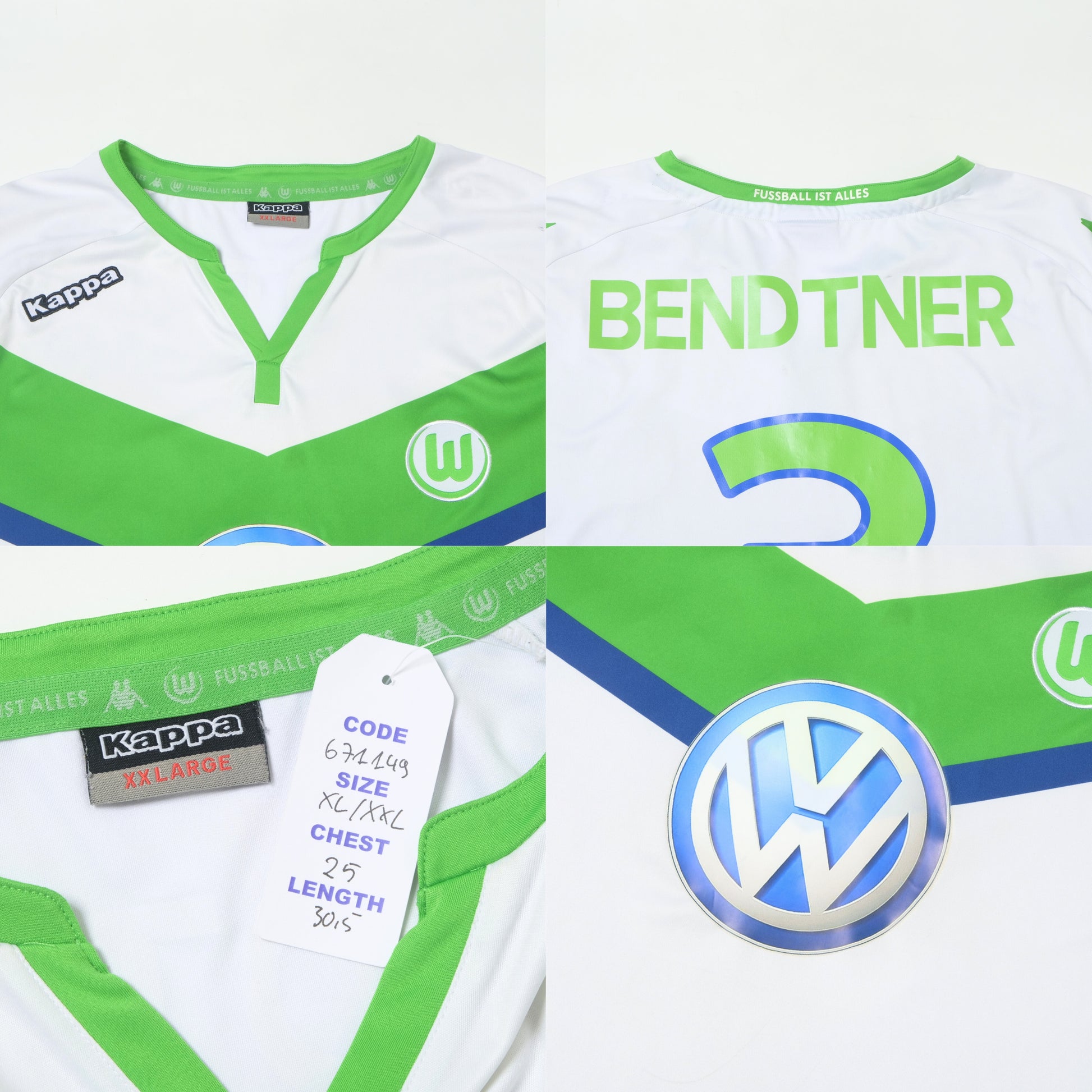 2015/16 Wolfsburg Home Shirt Kappa Bendtner (L/XL)
