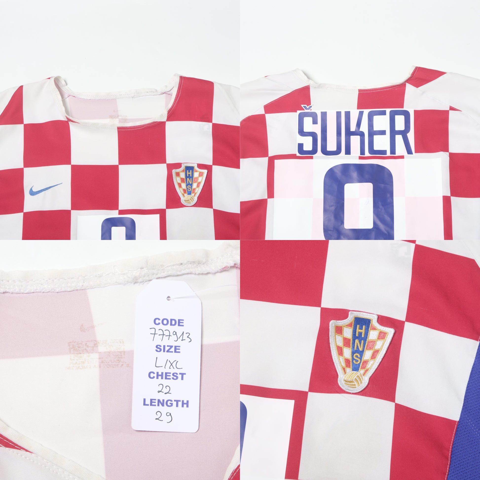2002/04 Croatia Home Shirt Nike Suker (L/XL) 
