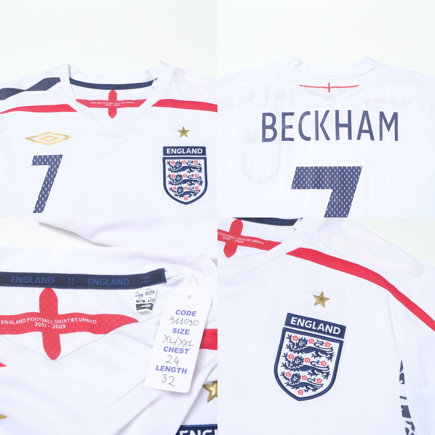 2007/09 England Home Shirt Umbro Beckham (XL/XXL)