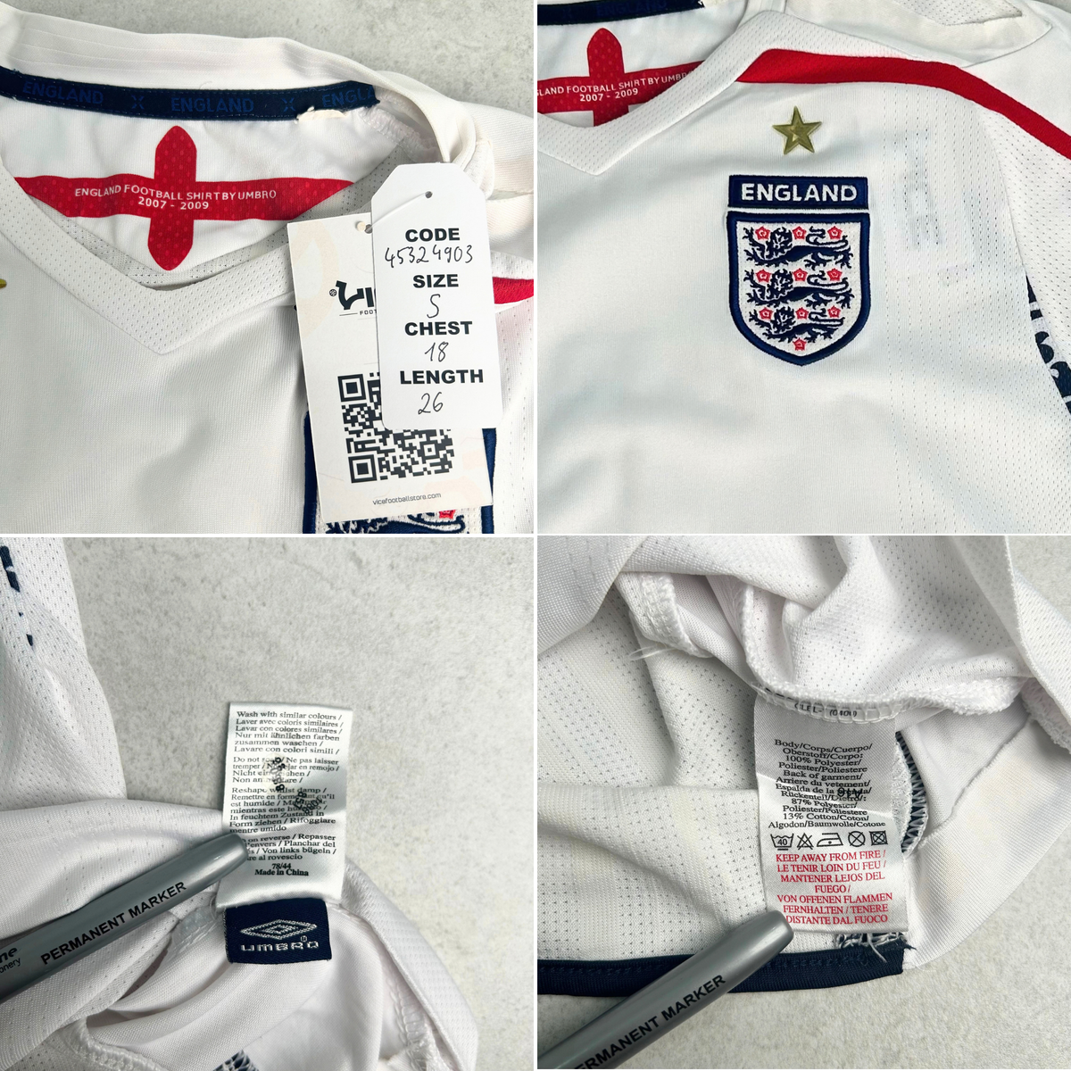 2007/09 England Home Shirt Umbro Beckham (S)