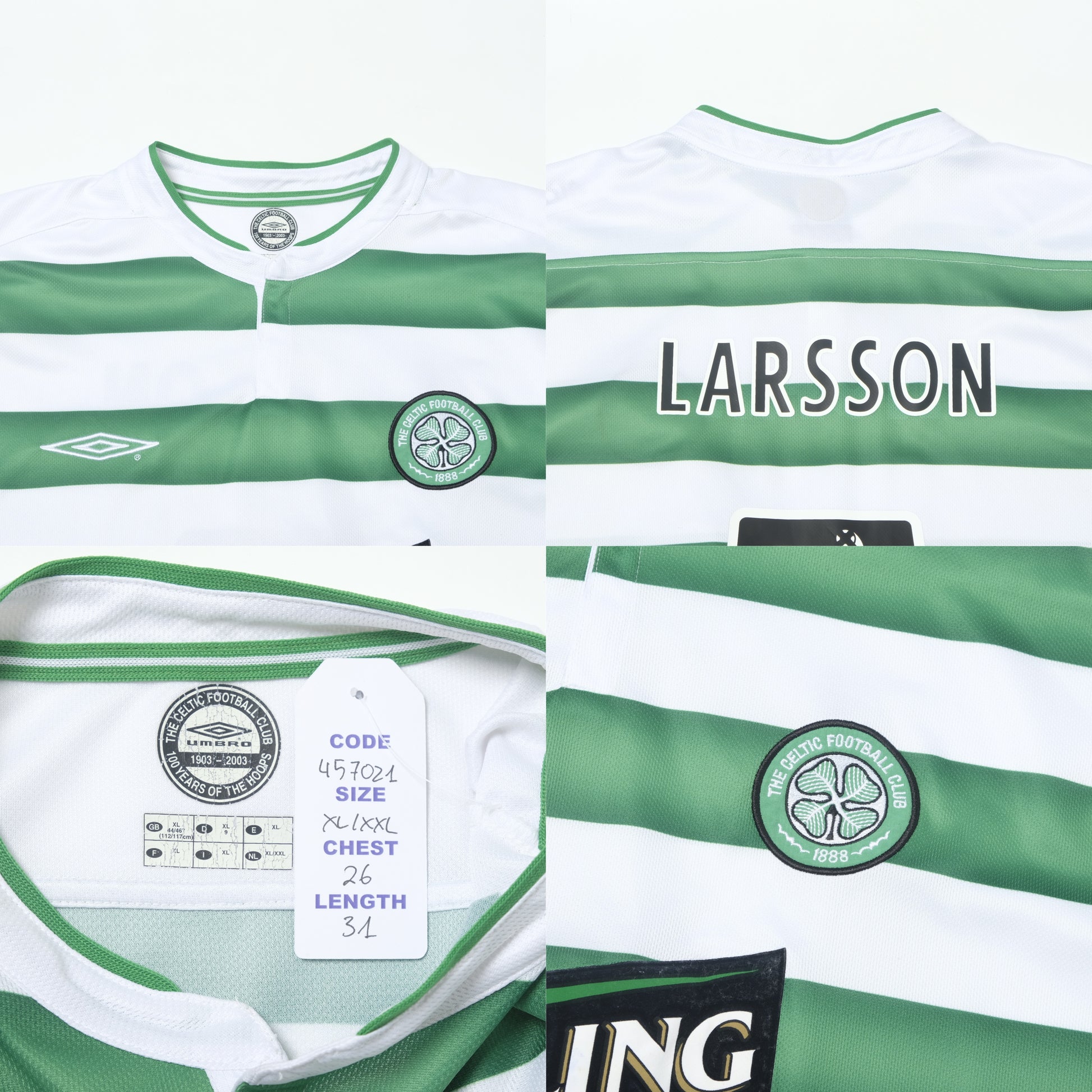 2003/04 Celtic Home Shirt Umbro Larsson (XL/XXL) 