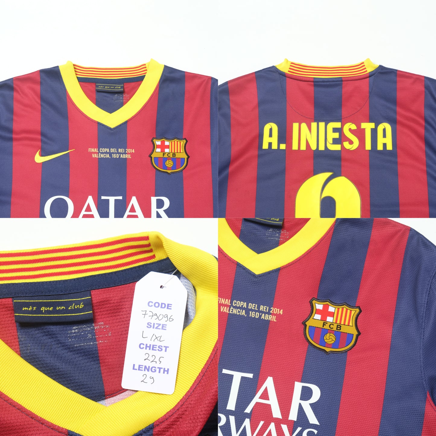 2013/14 Barcelona Away Shirt Nike Iniesta (L/XL)