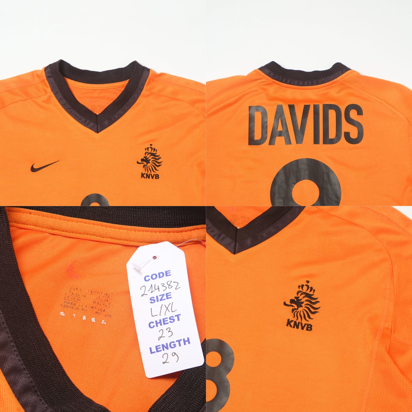 2000/02 Netherlands Home Shirt Nike Davids (Large/XL)