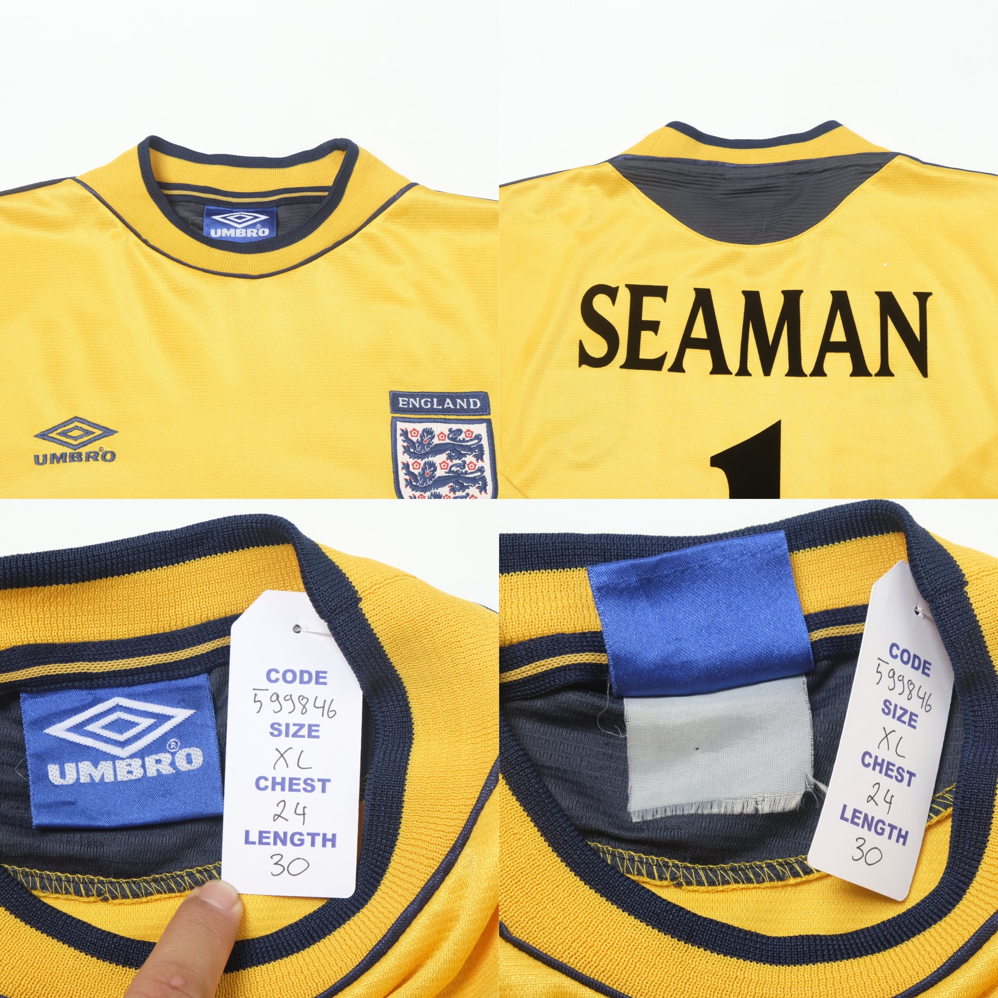2000 England Goalkeeper Shirt Umbro Seaman (XL) 