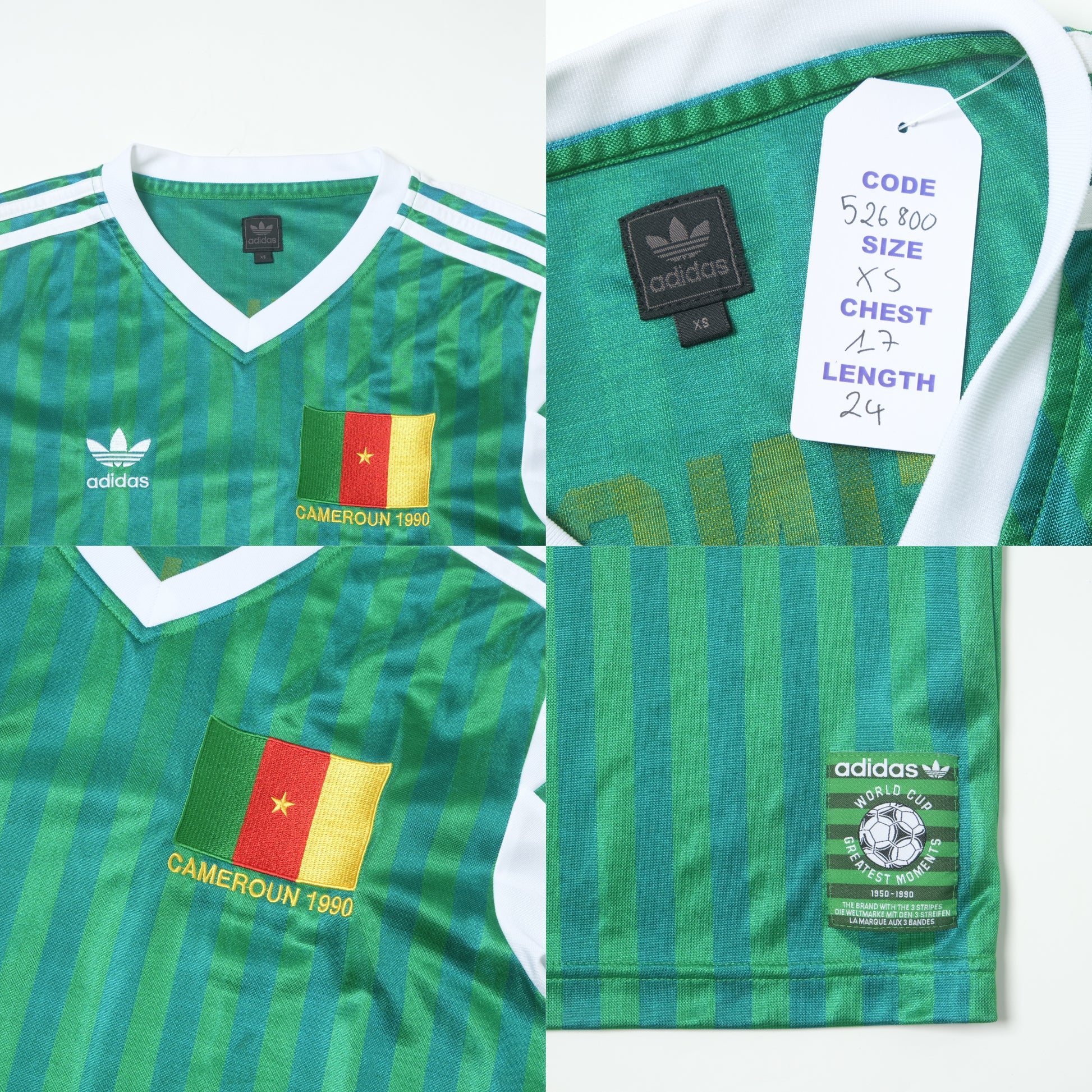 1990 Cameroon Home Shirt Adidas 2000s Remake (XS)