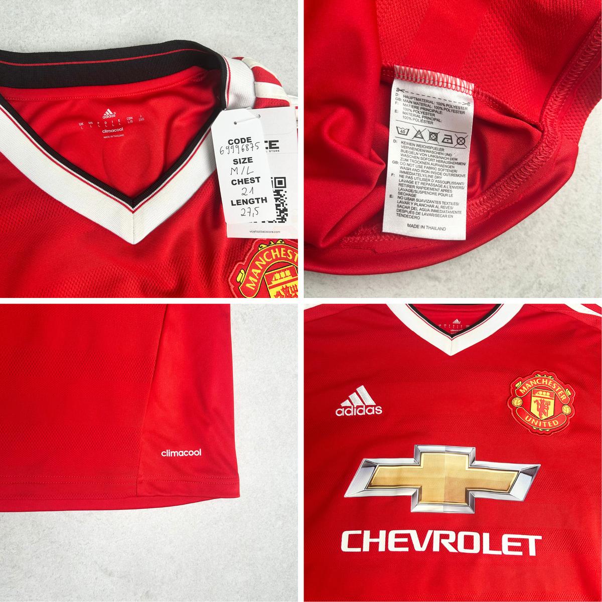 2015/16 Manchester United Home Shirt Adidas Rooney (M/L)
