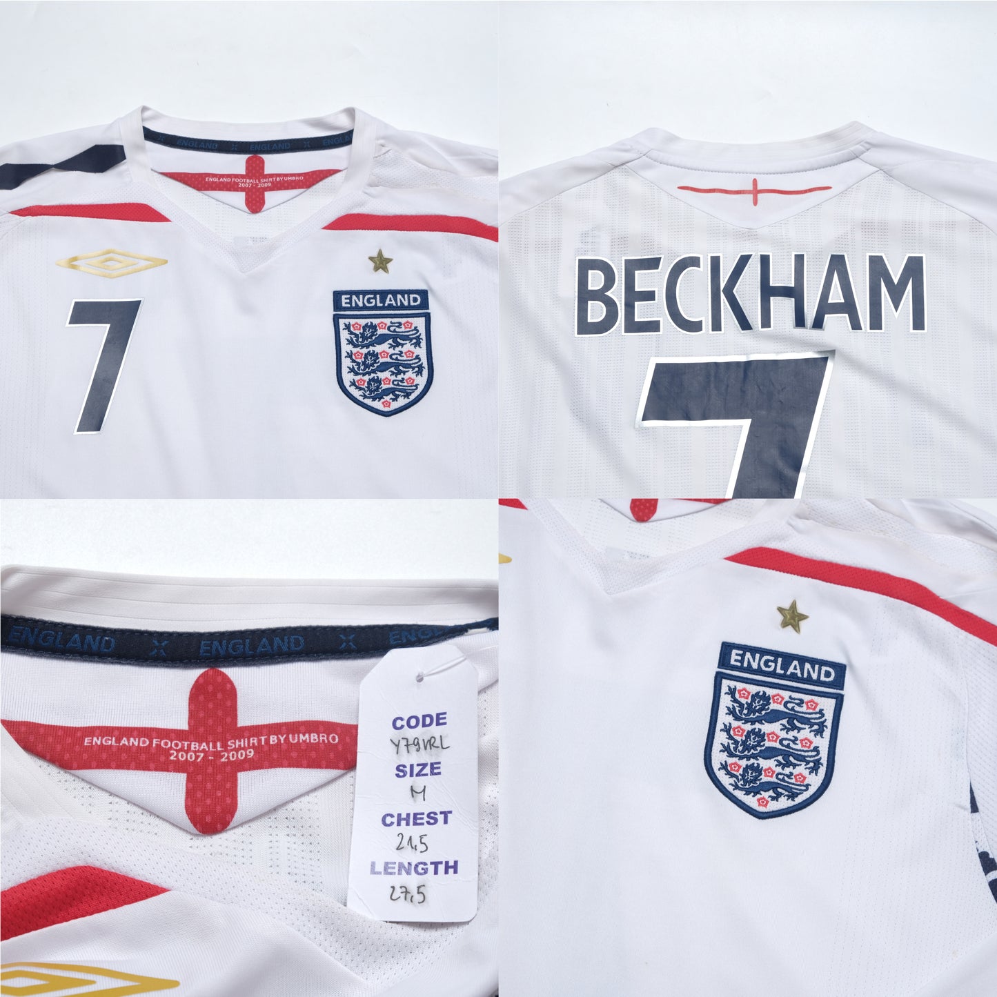 2007/09 England Home Shirt Umbro Beckham (M)
