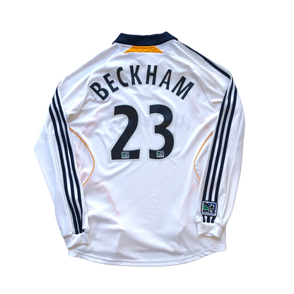 LA Galaxy Beckham Long Sleeve 2007/2008 Adidas Home Football Shirt Medium/Large