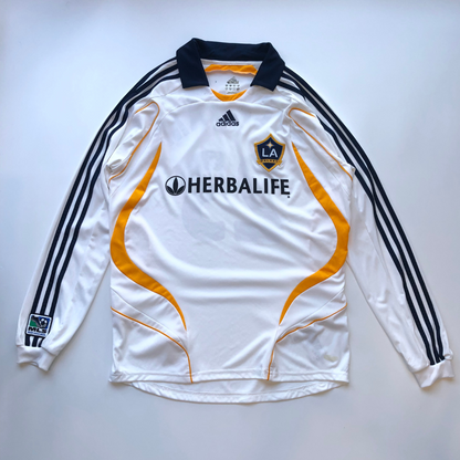 LA Galaxy Beckham Long Sleeve 2007/2008 Adidas Home Football Shirt Medium/Large